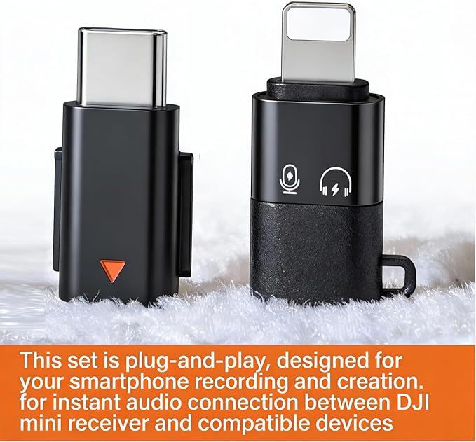 Type C Adapters for DJI Mic Mini, with USB C Adapter for Lightning Port Devices for iPhone Smartphone/PC/Mac Connector Accessories, Wireless Microphone Receiver, Plug and Play