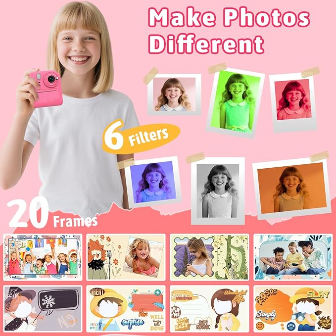 Okaloka Kids Instant Print Camera Toys,1080P HD Toddler Digital Video Camera,Christmas Birthday Gifts for Girls Boys Age 3-12 Year Old - 32G SD Card Included (Red)