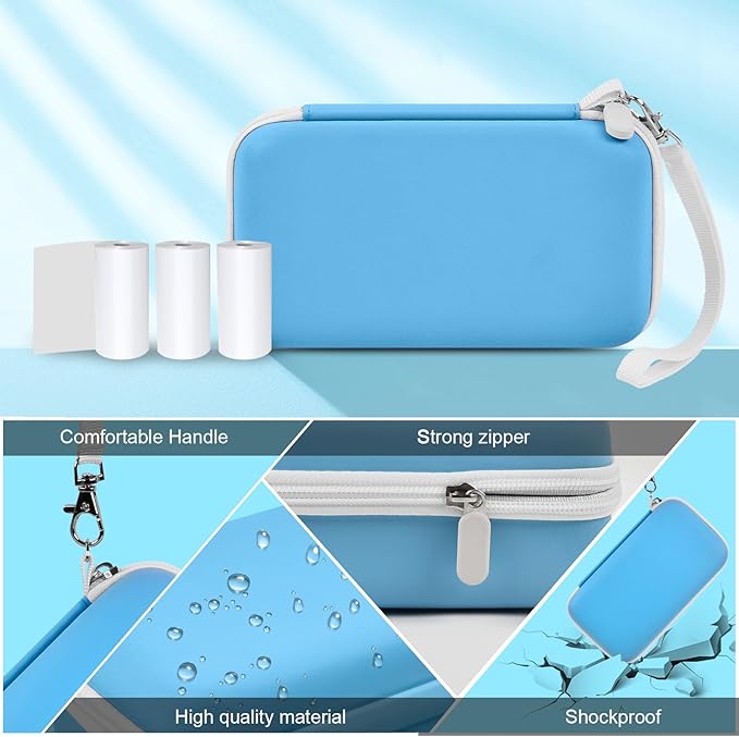 Grapsa Kids Instant Print Camera Case and 3 Rolls Instant Camera Refill Print Paper -Blue
