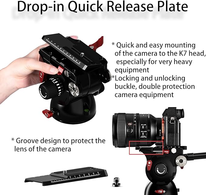 IFOOTAGE Video Tripod Head K7,Professional Heavy Duty,Five Step Dynamic Balance,Aluminum Alloy Fluid Head,Compatible for Sony G Master QR Plate,Content Creation,Vlogging,Video,Max Payload 15.4lb/7KG