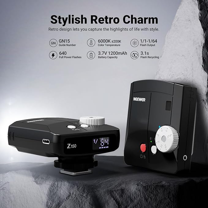 NEEWER Mini Camera Flash Light, 20Ws GN15 1200mAh/640 Full Power Flashes/3.1s Recycle/6000±200K, Manual 1/64-1/1 Power & S1/S2 Mode, Speedlite Compatible with Canon Nikon Sony Zv1 Fujifilm, Z150