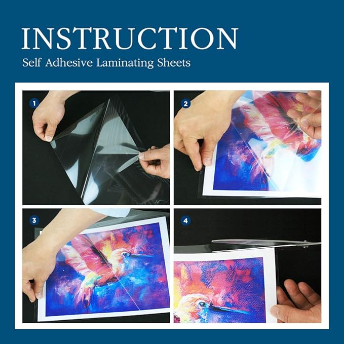 VIOLETTO Self Adhesive Laminating Sheets 12.3x17.1 inch, 20 Pack, 4mil Thickness, No-Machine Needed, QuickPeel, Instashield, Stick&GO (50 Sheets, Letter Size 4mil)