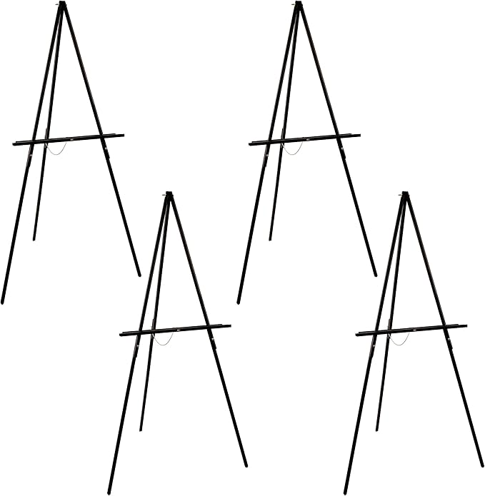 U.S. Art Supply 64" Black Wooden Easel Stand (4 Pack) - Adjustable A-Frame Tripod for Painting, Drawing & Signs - Lightweight Easels, Wood Easel Stand for Sign Wedding Display 40" Canvas Capacity