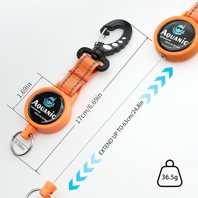 nitescuba Scuba Diving Retractable Gear Tethers, Scuba Accessories Dive Clip Lanyard with Snap Hook, Split Ring Quick-Release Extension Cord for Diving,Swimming,Flashlights,Cameras and More