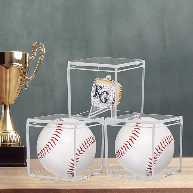 3 Pack Championship Ring Display Case Clear Acrylic Display Case Mini Football Baseball Softball Ring Holder Display Box Single Stand 1 Slot Ring Hole Storage Box Gift for Sports Fans, 2.16 Inch