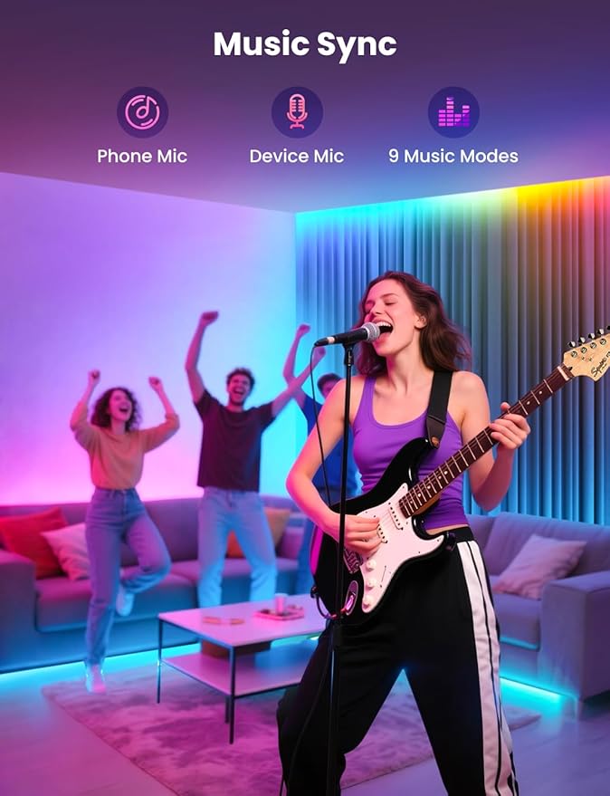 RGB+IC LED Strip Light, 16.4ft Smart LED Light for Bedroom, Bluetooth APP Control, Color Changing LED Strip Lighting, 44 Scene Modes, Music Sync, TV Backlight Behind Strip, Home Decor, Gaming Room