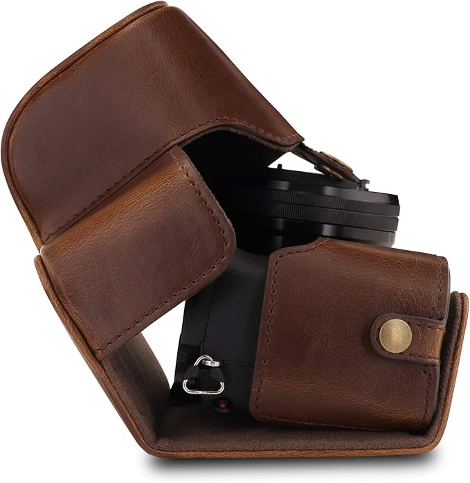 MegaGear MG1652 Ever Ready Leather Camera Case Compatible with Sony Alpha A6100, A6400 (16-50mm) - Brown
