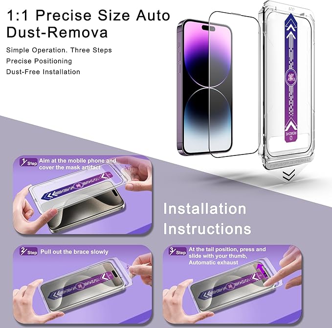 CHRYSHA 2 Pack Screen Protector for iPhone 14 Pro Max/iPhone 15 Plus/iPhone 16 Plus, 9H Tempered Glass, Full Coverage, Anti-Fingerprint, Auto Dust-Elimination, No Bubble, Easy Installation