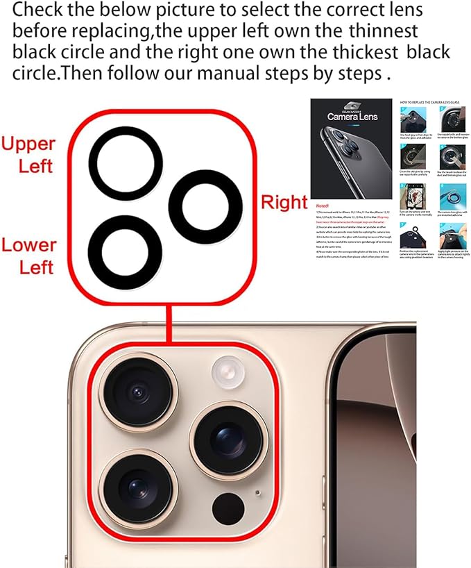 Rear Camera Lens Covers Replacement for iPhone 16Pro & 16Pro Max, GVKVGIH Back Camera Len Glass Replacement with Double-Sided Adhesive & Repair Tool Kit for 16Pro/16Pro Max (for 16 Pro/16 Pro Max)