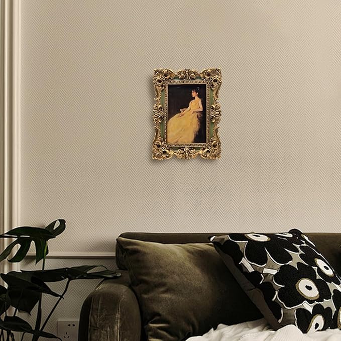 CISOO 4x6 Vintage Picture Frame Antique Ornate Green and Gold Photo Frame, for Table Top and Wall Display, Decorative Floral Design Retro Home Decor, Photo Gallery Art