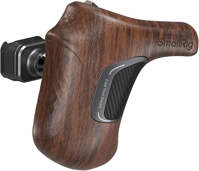 SmallRig Rotating Left-Side Wooden Handle with NATO Clamp & NATO Rail, Load Capacity up to 15kg, One-Touch Rotation, 360° Angle Adjustment, Anti-Slip Design