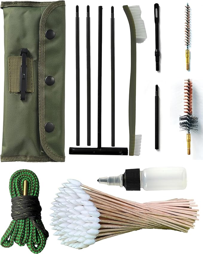 Universal Rifle Cleaning Kit, CLP,Brushes,Snakes,Tools for 5.56mm, 20-25 Caliber Rifles/Shotguns, Include 100 6-inch Gun Cleaning Swabs