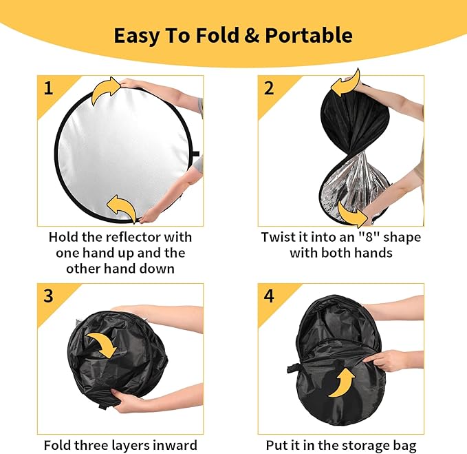 24/32/43/52in Reflector Photography,5 in 1 Light Diffuser with Panel &Bag Light Reflectors for Photography, Ideal for Content Creator Essentials&Photographer in Silver,Gold,White and Black