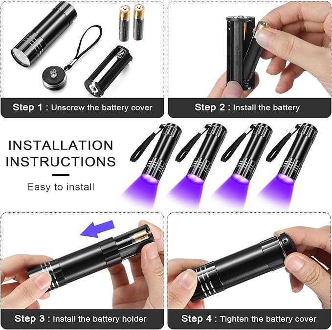 Riakrum 2 Pcs UV Blacklight Flashlights LED Handheld Mini Light Flashlight Small Portable Detector 395nm 9 LED Light for Pet, Carpet Dry Stains Detection, Spot Scorpions, Resin Curing (Black)