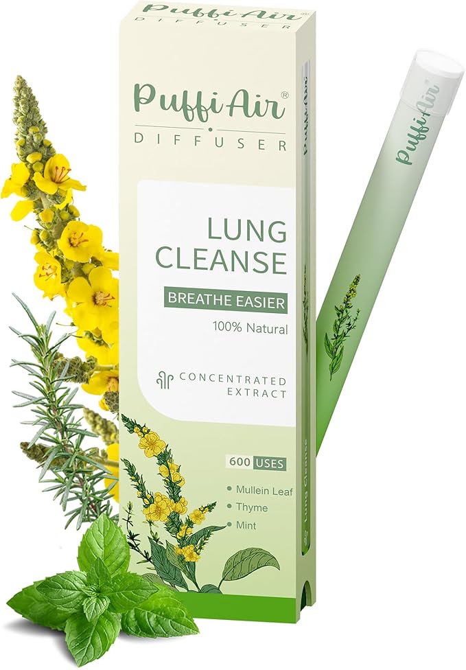 Mullein Herbal Diffuser Upgraded with Extracts of Mullein, Thyme and Mint for Cleansing Lungs, Improving Breathing and Oral Air Freshening - 600 Uses 1 Stick, 1 Pack