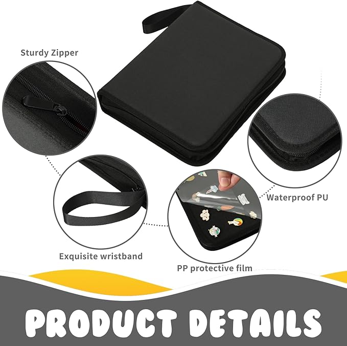 Enamel Pin Display Book, 6-Page Pin Trading Book, Portable Pin Bag and Pin Board (PU Black)