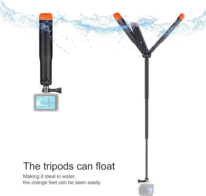 YALLSAME Floating Selfie Stick for GoPro Hero 13 12 11 10 9 8 7 Mini Max Fusion Session, DJI OSMO Action 6 5 Pro 4, AKASO EK7000 V50, 4 in 1 Underwater Waterproof Pole Monopod Hand Grip Tripod Stand