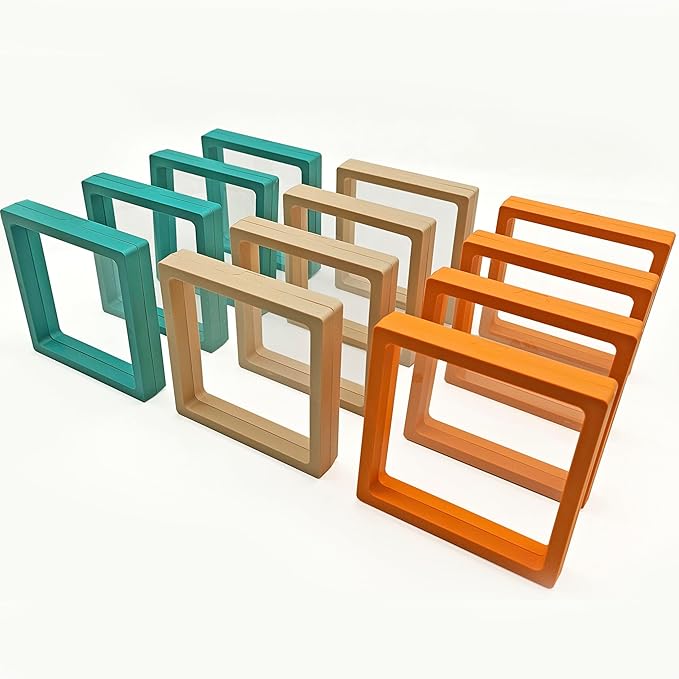 12PCS 3D Floating Frame Display Stand, Jewelry Box, Gift Box, Ornament Organizer, Small Travel Jewelry Box, PE Film Anti-Oxidation, Suspended Display Box Stackable (4.33 * 4.33, Type 4)