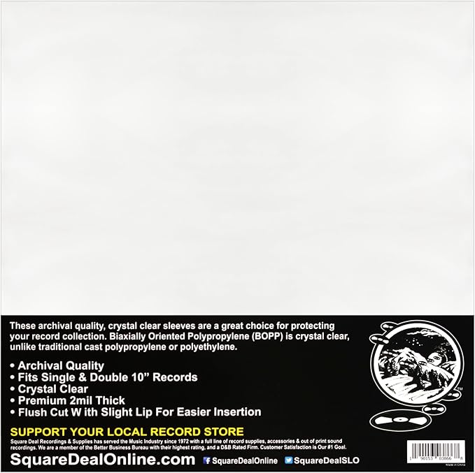 10" Record Outer Sleeves - Super Clear Premium 2 Mil Thick - Archival Quality BOPP - 10SB02 (25)