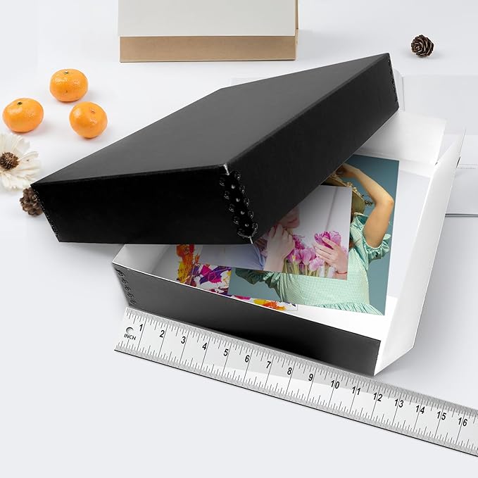 Lineco, 11x14 Museum Storage Box Black, Archival Quality Acid-Free Buffered Drop Front Design with Metal Edges Removable Lid, 11 3/4x15.25x3 In (2 Pack)