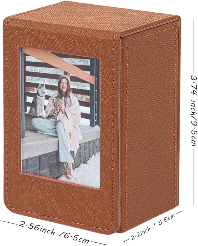 Orga'Neat Picture Holder Storage Case for Fujifilm Instax Mini Film 12/11/90/40/9/8/7/7+/EVO, PU Leather Photo Holder with Pocket Outside, up to 50 Photos (Brown)