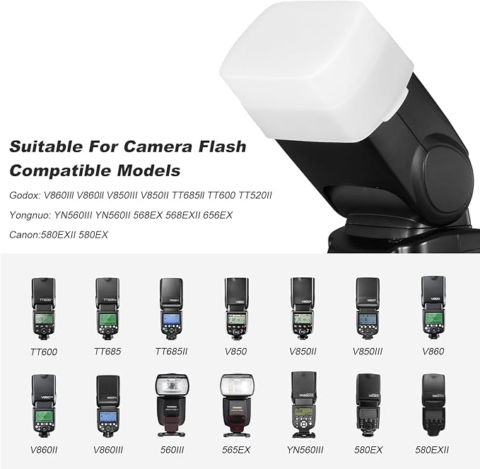 Soonpho 3Pcs Flash Diffuser, 3.15" x 2.09" White Bounce Light Diffuser Kit Compatible for Godox V860III V850II TT685II TT600 for Canon, Nikon, Sony, Olympus, Fuji Hot-Shoe Mount Camera Speedlight