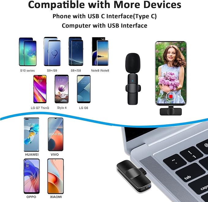 MAYBESTA Wireless Lavalier Lapel Microphone for iPhone Android Phone Laptop - Bluetooth Mini Mic with USB C Interface for YouTube Tiktok Video Recording Interview Podcast Vlog