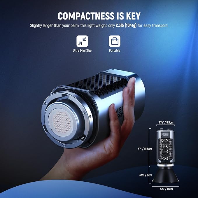 NEEWER MS150C RGBWW LED Video Light with 2.4G/APP Control, 150W Metal Mini RGB COB Continuous Output Lighting Bowens Mount Handheld Spotlight 2700K-6500K, 18000lux/1m, CRI97+/TLCI98+,17 Effects, RGBCW