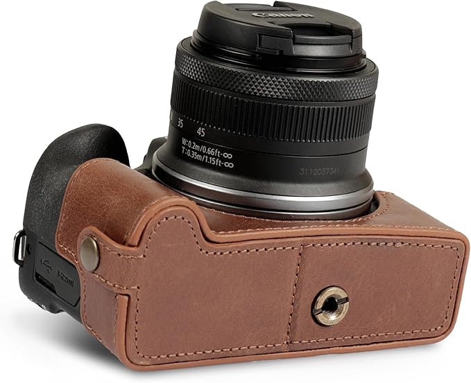 MegaGear Ever Ready Genuine Leather Half Camera Case Compatible with Canon EOS R100 - Brown