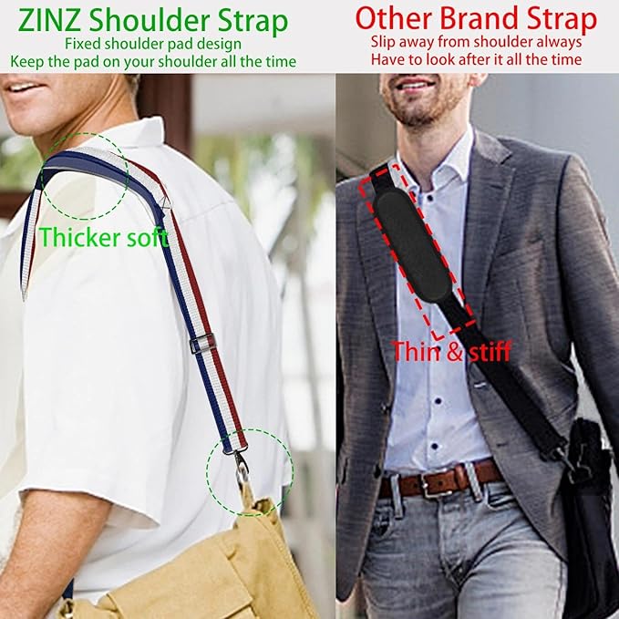 ZINZ Shoulder Strap 58" Ultra-Thick Fixed Padded and Adjustable Buckles Crossbody Strap for Briefcase Laptop Bag Luggage