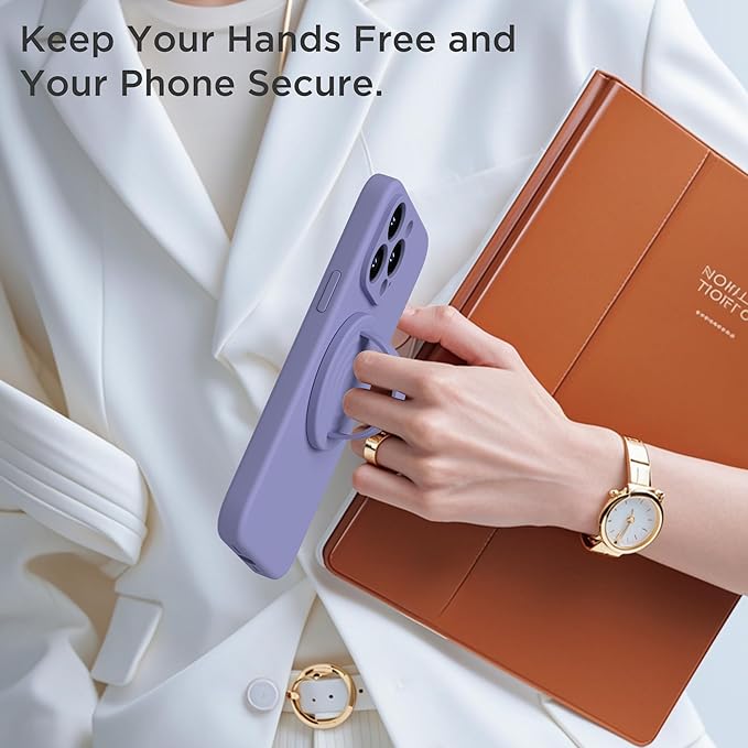 Upgraded Magnetic Phone Grip, Liquid Silicone Soft and Portable, Removable Finger Loop Ring Grip Holder for iPhone, Strong Magnetic Attraction, Compatible with MagSafe Phone Case, Lavender Gray