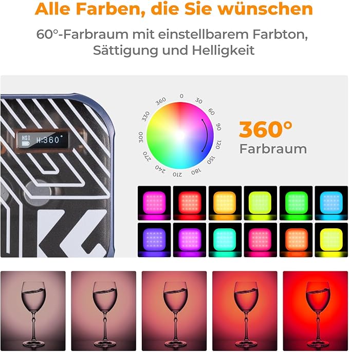 K&F CONCEPT RGB Video Light, 360° Full Color Portable Photography Light, LED Camera Light w 21 Light Effects, 2500K-9900K CRI 96+, 2000mAh Rechargeable Photography Lighting for Vlogging, Selfie, Blue