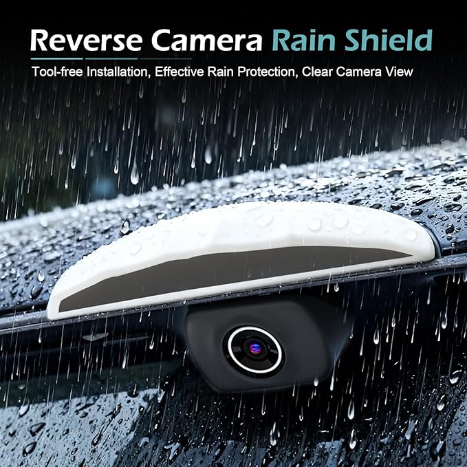 Hugwits Car Rearview Camera Anti-Rain Cover, 0.7" x 3.9" Silicone Reversing Camera Rain Eyebrow Cover, Self-Adhesive Dashcam Protective Covers, Universal for Most Cars (White)