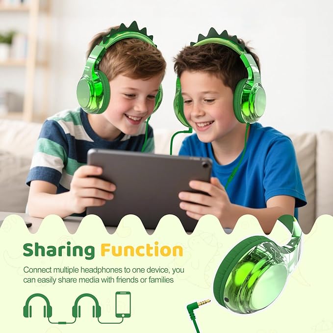 QearFun Kids Unicorn Headphones with USB C for Girls with Microphone, 85/94dB Safe Volume Limiter, Tangle-Free Cord, Share Port, Foldable Sparkly Wired Headset for School, Travel, Tablet, iPad