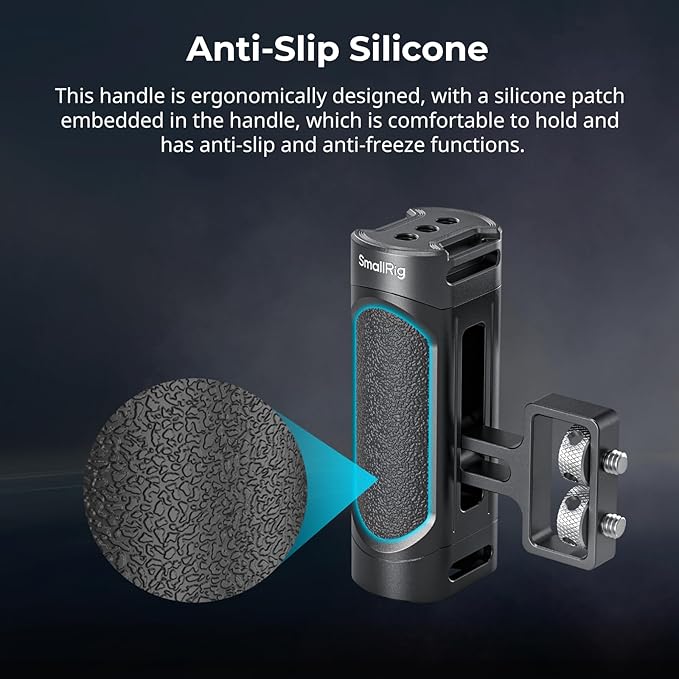 SmallRig Mini Camera Side Handle with NATO and 1/4"-20 Screws Installation Options, for Left and Right Hand, with 1/4"-20 Threaded Holes, Wrist Strap Holes, Cold Shoe, Up and Down Adjustable