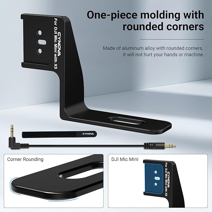 CYNOVA Mount for Insta360 X5 Accessories, Insta 360 X5 Cold Shoe Mount, Invisible Mic Bracket Designed Specifically for DJI Mic Mini（with 3.5mm Audio Cable and Fixed Velcro）