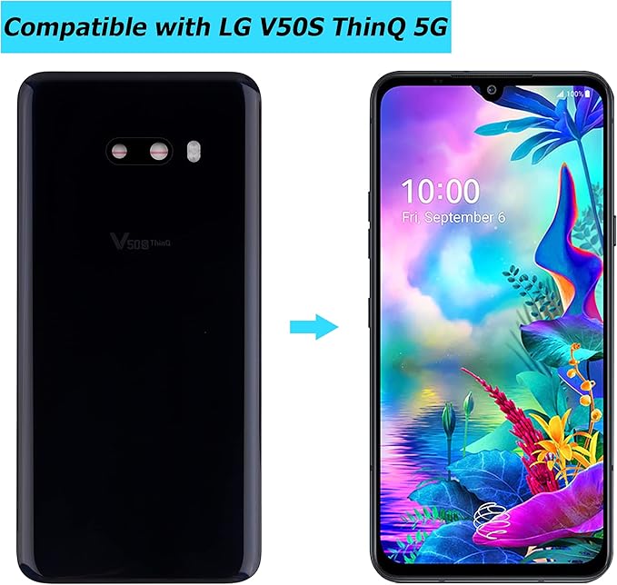 New Replacement Battery Door Cover Back Cover Kompatibel for LG V50S ThinQ 5G LM-V510N Black Akkudeckel…