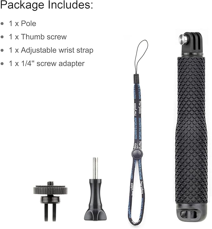 SOONSUN 23'' Short Extension Selfie Stick Compact Hand Grip Waterproof Monopod Pole for GoPro Hero 13 12 11 10 9 8 7 6 5 4, Fusion, Session, Insta360 X2 X3, GO3, AKASO, DJI Osmo Action Camera