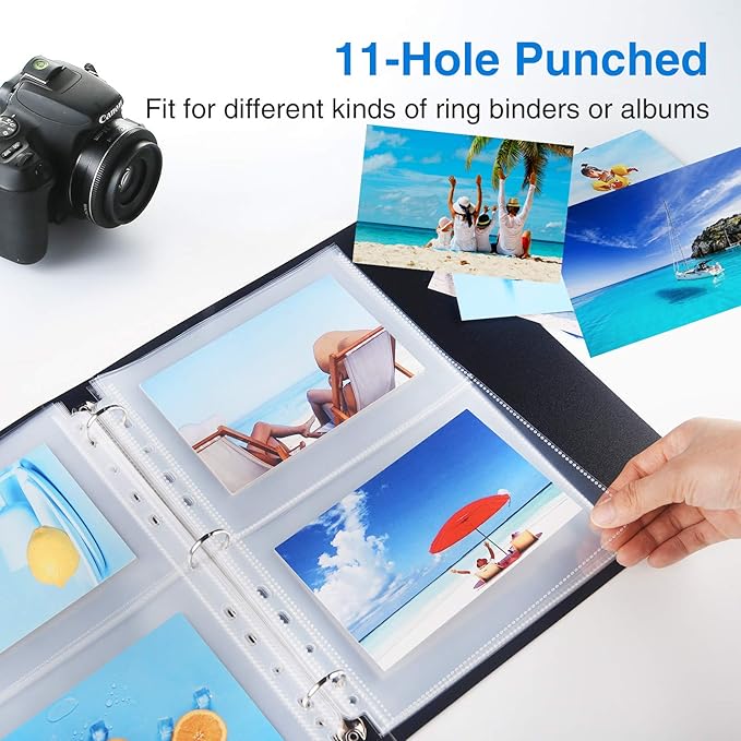Sooez 60 Pack Heavy Duty Photos or Postcards Page Protectors, Plastic Clear Photo Holder Sleeves for 3 Ring Binder, Two 5'' x 7'' Pockets Per Page, Load from Top Perfect for Checking & Organizing