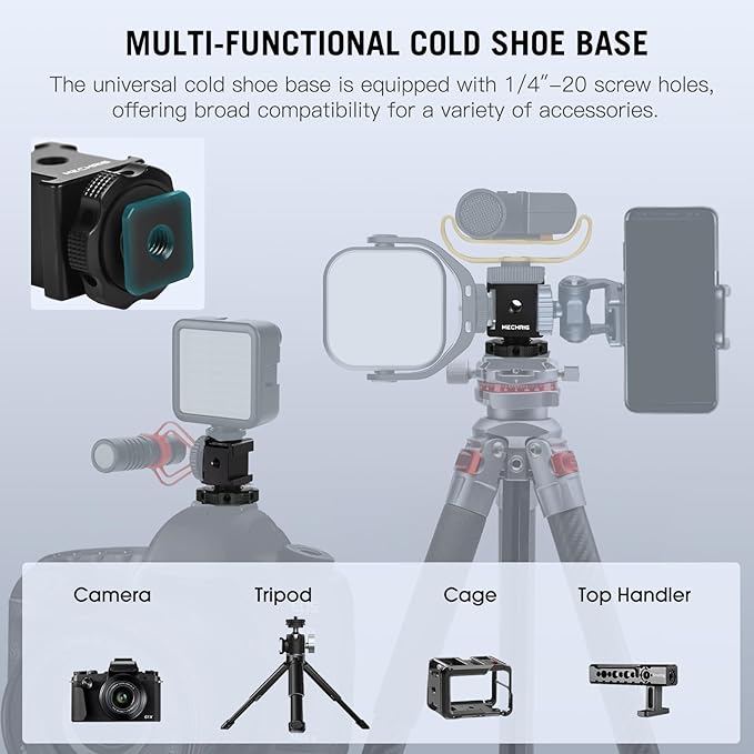 Mechrig Triple Cold Shoe Mount Cold Shoe Adapter, Aluminum Camera Hot Shoe Extension Bracket with 3 Port Cold Shoe Mounts for Camera Cage Flash LED Light Monitor Microphone (62028)