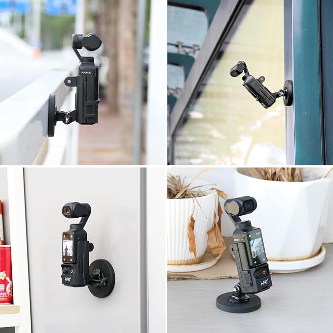 HSU Magnetic Expansion Adapter Mount Compatible with DJI Osmo Pocket 3, Magnet Extended Mounting Bracket Frame with Cold Shoe, Osmo Pocket 3 Quick-Release