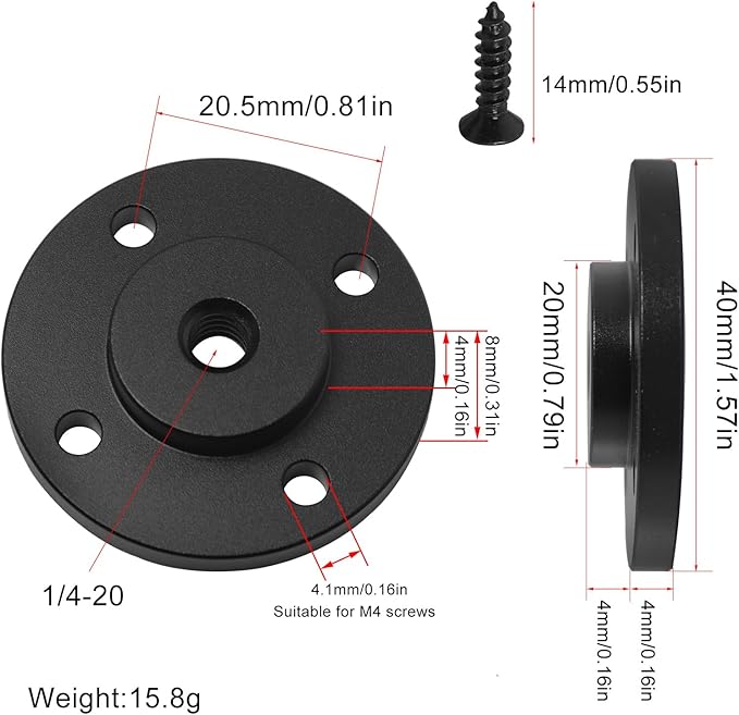 LUORNG 2 Set 1/4 inch Thread Tripod Adapter Holder Mount Plate Wall Mount Universal Wall Mount Mic Bracket Aluminium Alloy for Monitor Light Flash DSLR Camera Diameter 40mm 1/4 Hole