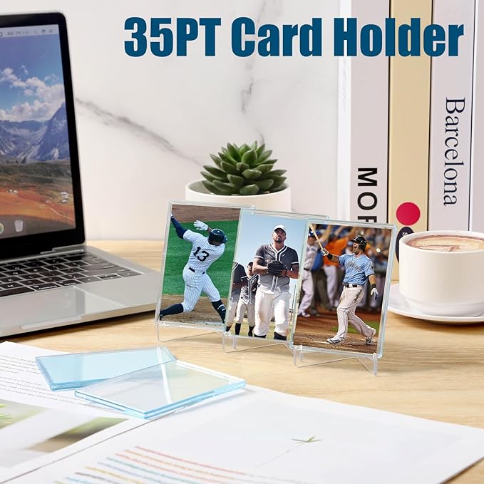 50 Pack Arcylic Card Sleeves Card Protector Cases Fit for Trading Cards Standard Sports Baseball Card Holder Collectibles + 10 Pack Card Display Stand