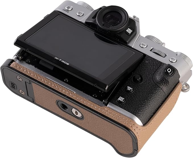 Handmade Genuine Leather Camera Half Case for FUJIFILM X-T30III /FUJIFILM X-T30III Camera Case/FUJIFILM X-T30III Case - Top Layer Cowhide Body + Metal Base Plate (Brown)