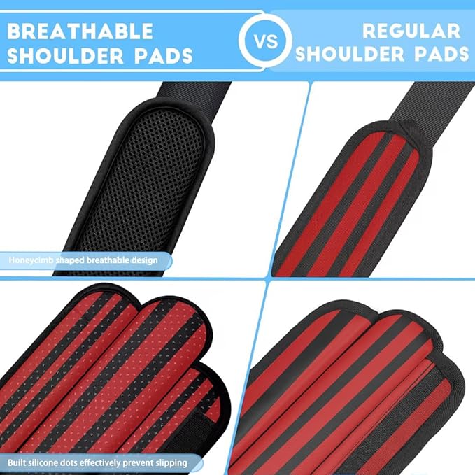 ZINZ 2-Pack Universal Shoulder Pad with Ultra Thick Cushion for Bag Luggage Bag Crossbody, Plus Long & Anti-Slip & Breathable,Black red Black