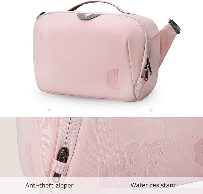 BAGSMART DSLR Camera Bag, Waterproof Crossbody Camera Case with Padded Shoulder Strap, Anti-Theft Bag, Pink