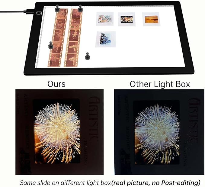 JHFart Magnetic Slide Viewer Light 5600K 12”x8” Ultra-Thin Adjustable Brightness Backlight for Slides and 35mm Film Negative Scanning