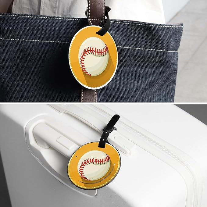 2 Pack Baseball Ball Background Luggage Tags for Suitcase, Luggage Tag with ID Privacy Cover for Suitcase Travel Bag