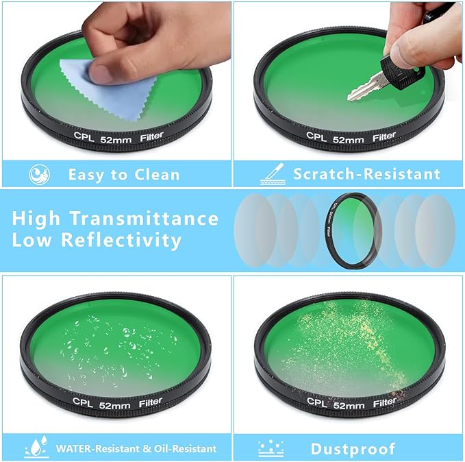 52MM CPL Filter - Clip-on Circular Polarizer Lens Filter, Ultra Slim Multi-Coated, Compatible with iPhone 15 14 13, Samsung, Google Pixel & Other Smart Phones