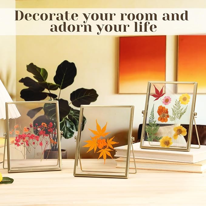 Hoteam 16 Pcs 4 x 6 Inches Gold Floating Frames Glass Photo Frames Vertical Vintage Metal Picture for Wedding Photo Picture Mounting Tabletop Display Office Decor